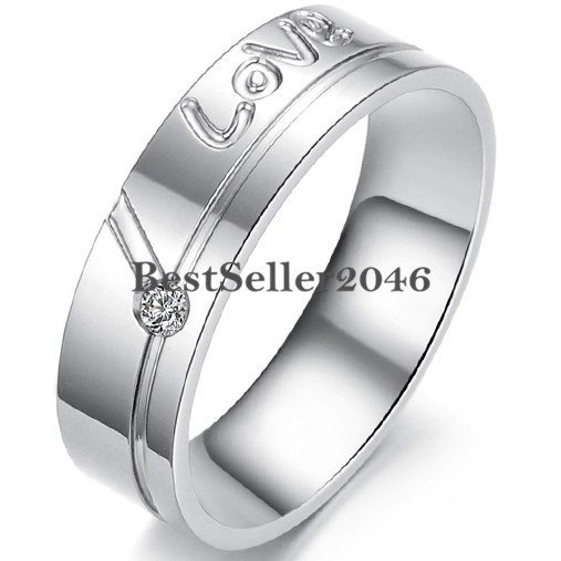 Silver Stainless Steel ” Love ” Engraved Promise Ring Engagement Wedding Band