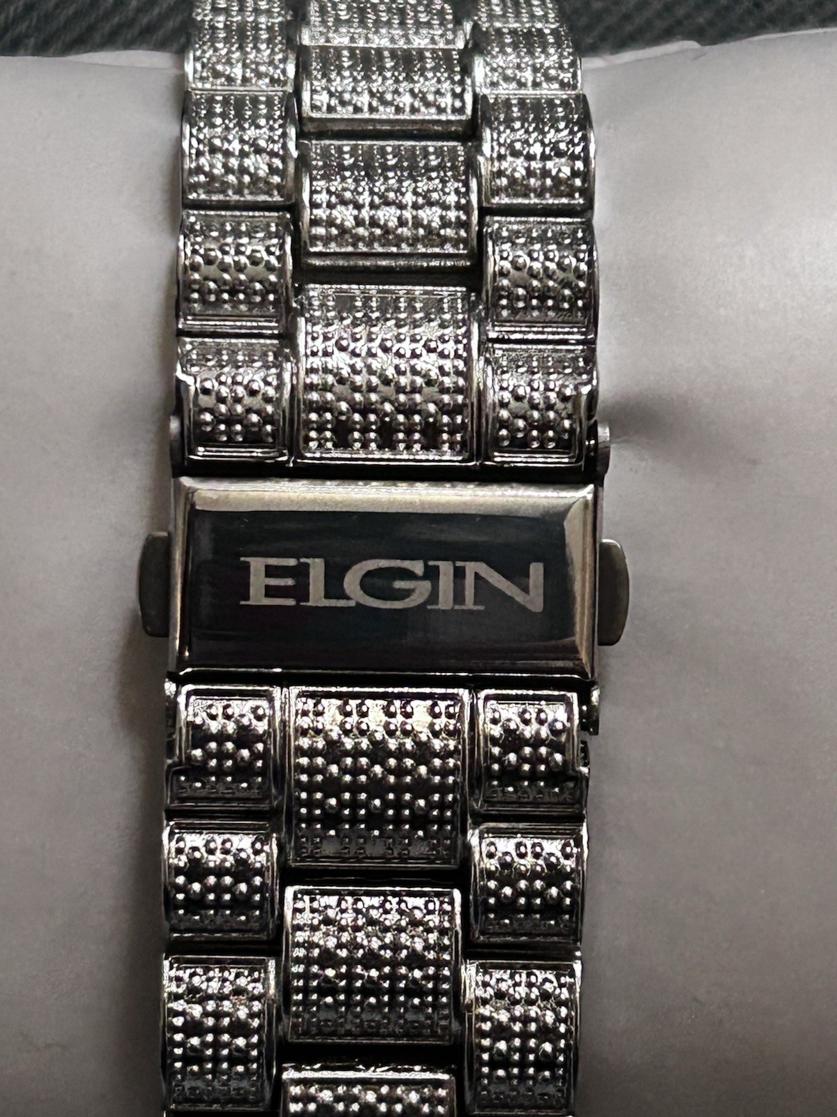 Elgin Men’s Quartz 44mm Black Dial Diamond Markers Date SS Bracelet 30m