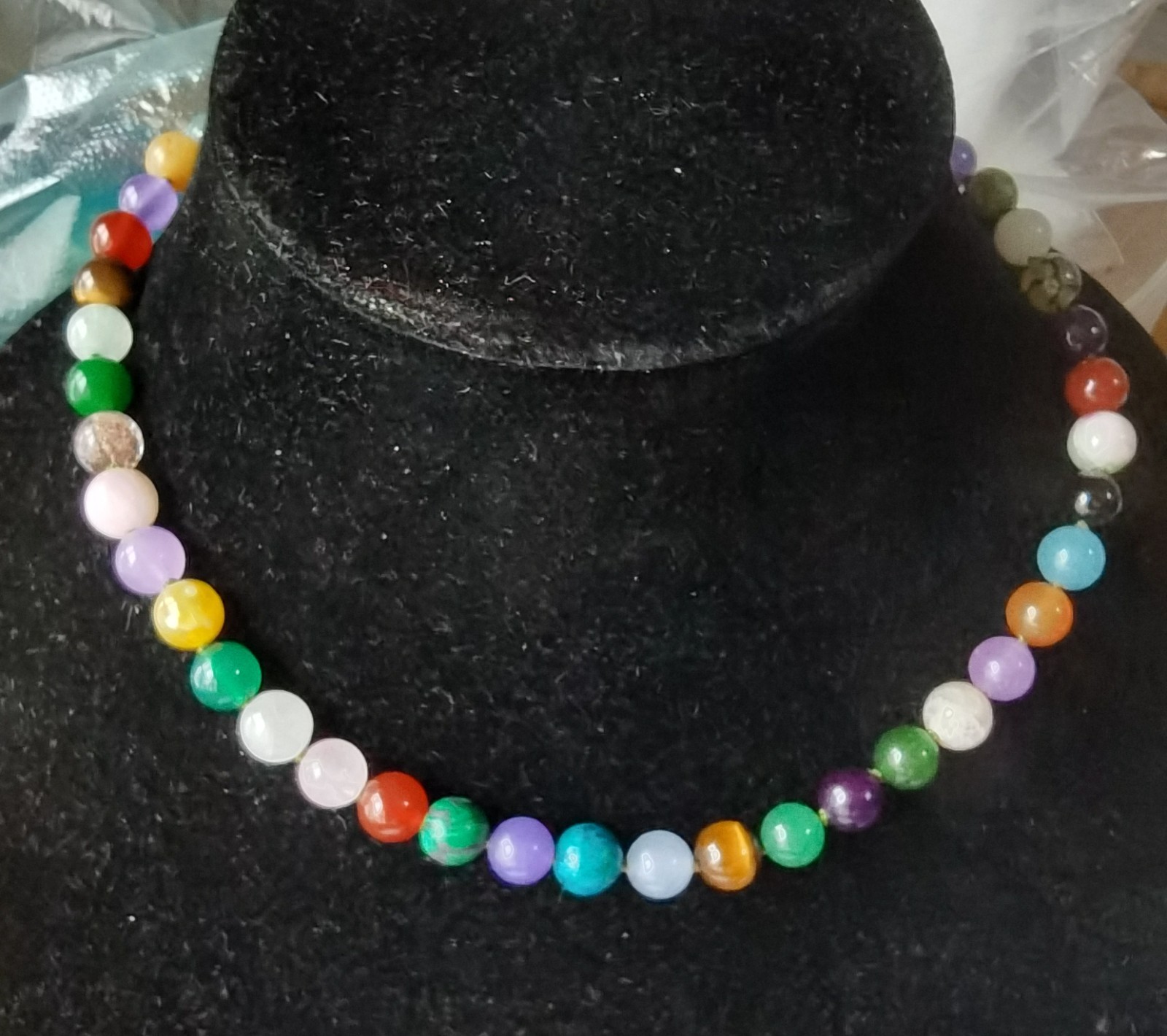 Round rainbow Jade necklace bracelet,Round 8mm gemstone Beads Knotted 16″-60″