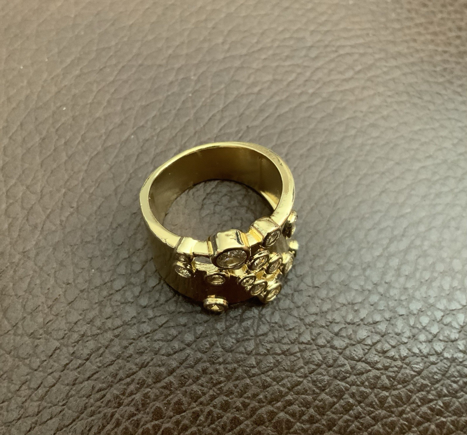 Ettika Gold Crystal Cluster Sz 8 Ring Wide Constellation Statement Boho Retro CZ