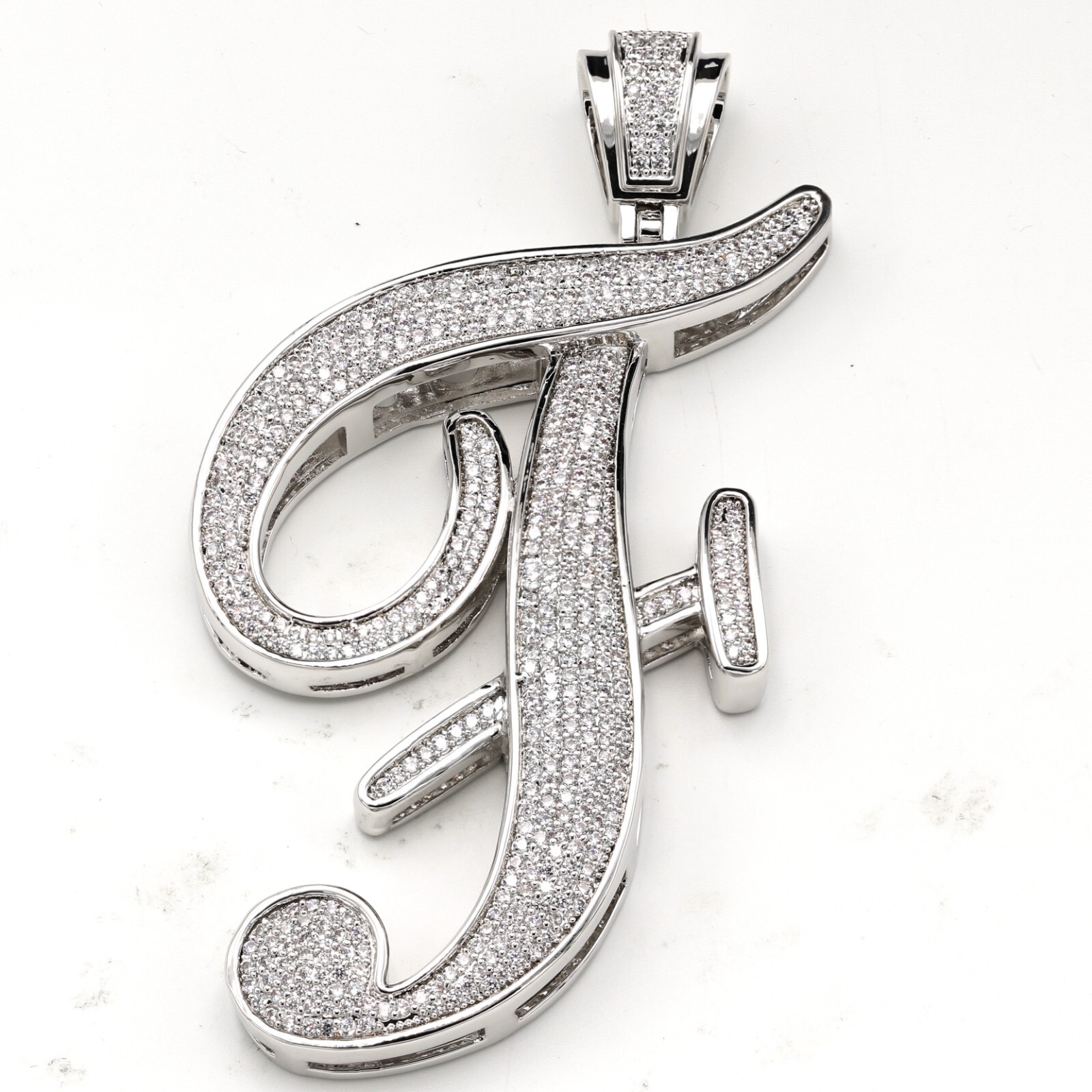 14K Gold Plated Cubic Zirconia Prong Pave Setting Man’s Initial Pendant
