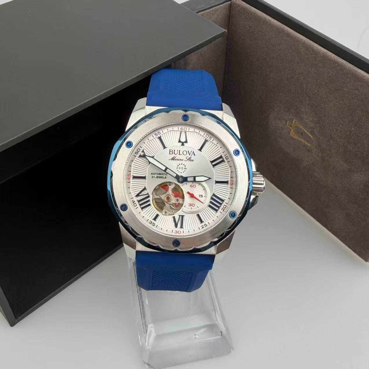 Bulova 98A225 Marine Star Men’s Automatic Watch White Dial Silicone Strap 45 mm