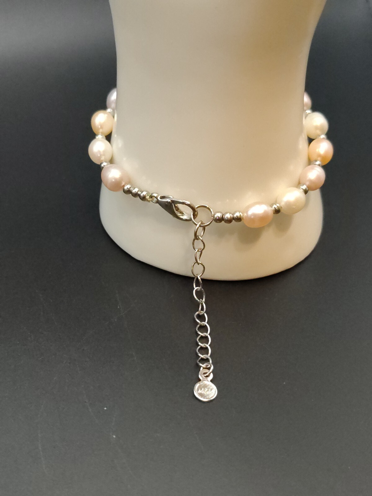 M&M Jewelers stamped Genuine 7mm multicolor freshwater pearl 7-9.5″ bracelet