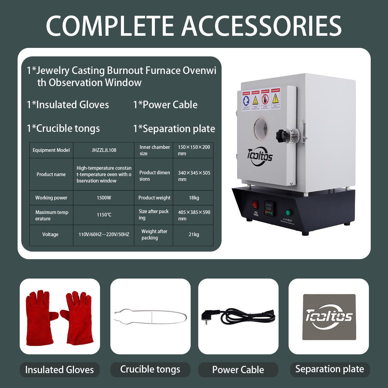 TOOLTOS Dual-Layer Burnout Furnace for Jewelry Casting with Observation Window