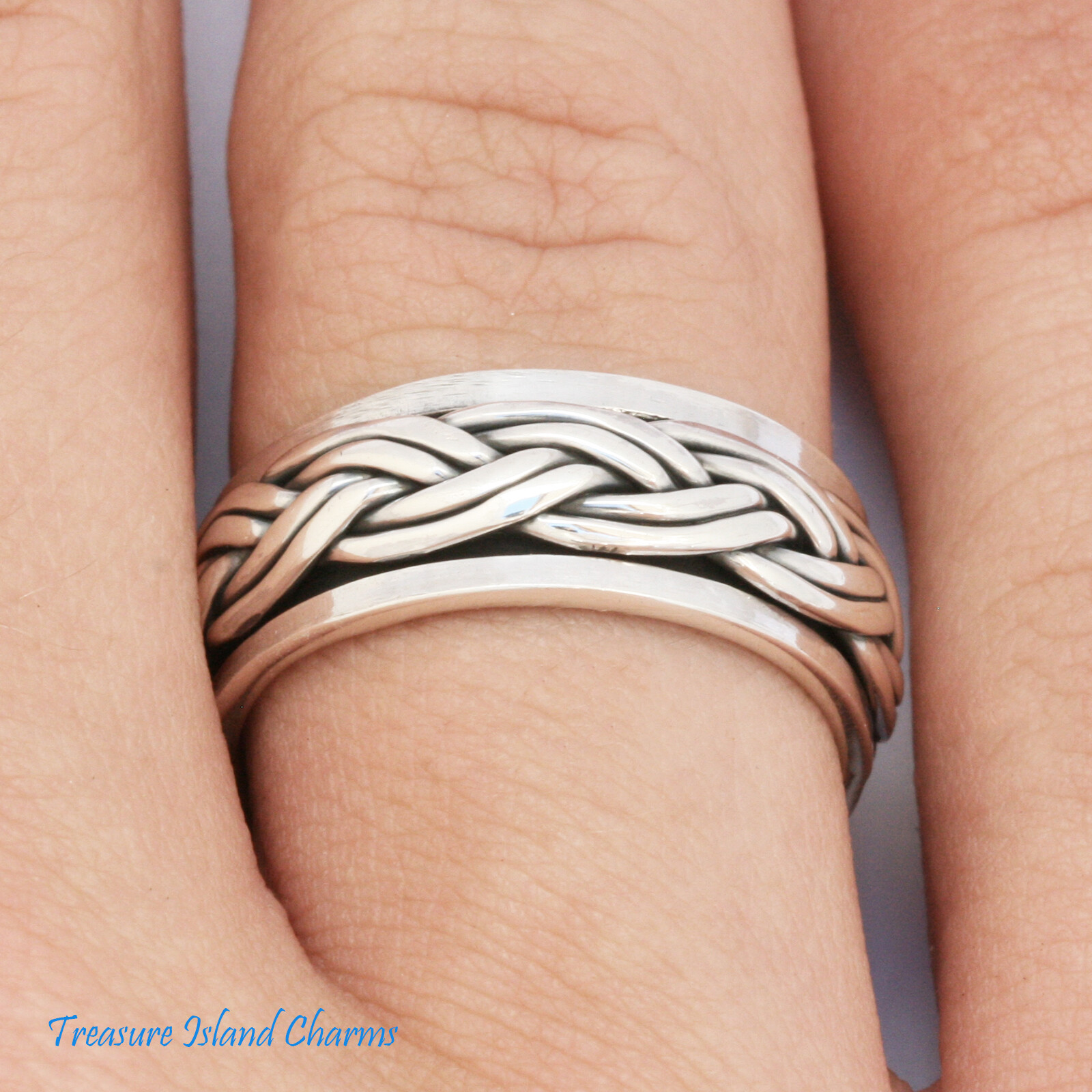 Celtic Weave Braid Spinner 925 Sterling Silver Ring Unisex 8mm Band Sizes 7-13