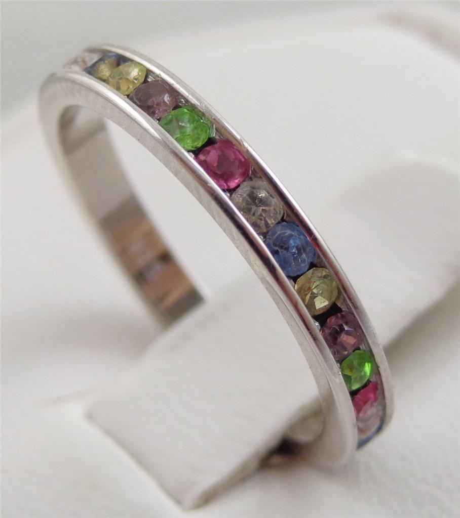 1.00cttw Channel Multi-Gem Eternity ~ 925 Sterling Silver Ring/Band ~Choose Size