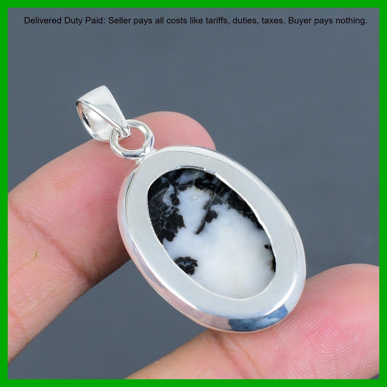 Oval White Buffalo Turquoise Stone Engagement Handmade Pendant Sterling Silver