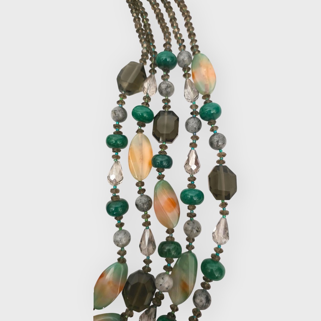 EUC Semi Precious Gemstone Beaded Multi-Strand Statement Necklace