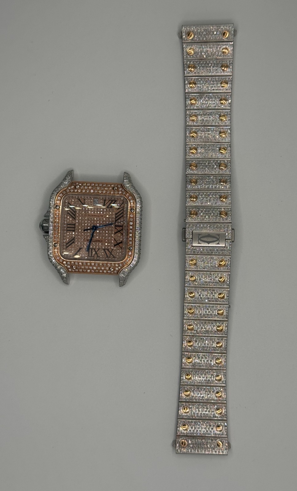 Cartier Santos Large Men’s 40mm Two Tone Iced 25ct Natural Diamonds