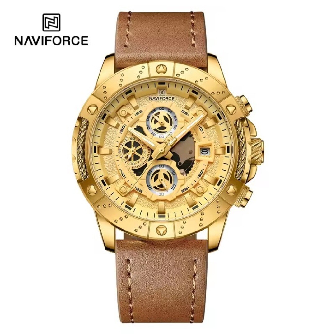 NAVIFORCE Mens Quartz Luxury Business Watch Chronograph Leather Strap Waterproof