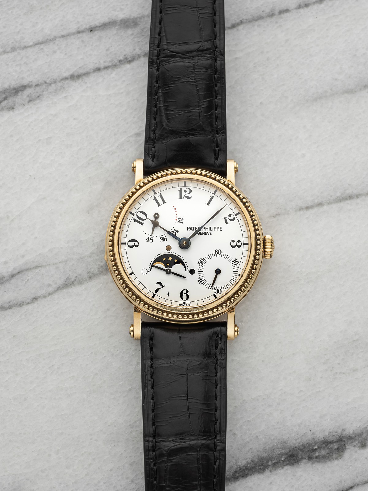 Vintage 1990s Patek Philippe 5015J 18K YG Moonphase Breguet Dial Automatic 35mm