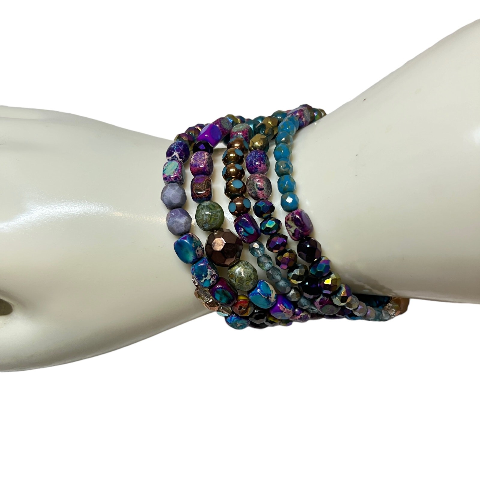 HANDMADE Shades of Violet & Sparkle 6 Wrap Bracelet Colorful Fairy Boho Glam