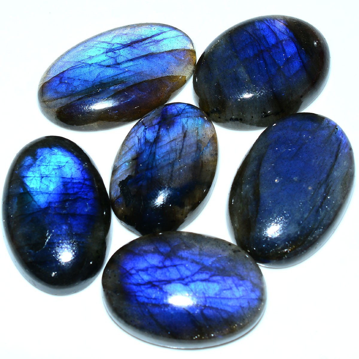 Blue Lightning Trapped~ 6 Pcs Natural Labradorite Rich Blue Shine Oval Gemstones