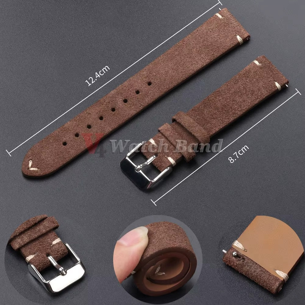 18 19 20 21 22 MM Soft Suede Leather Vintage Strap Watch Band Quick Release.