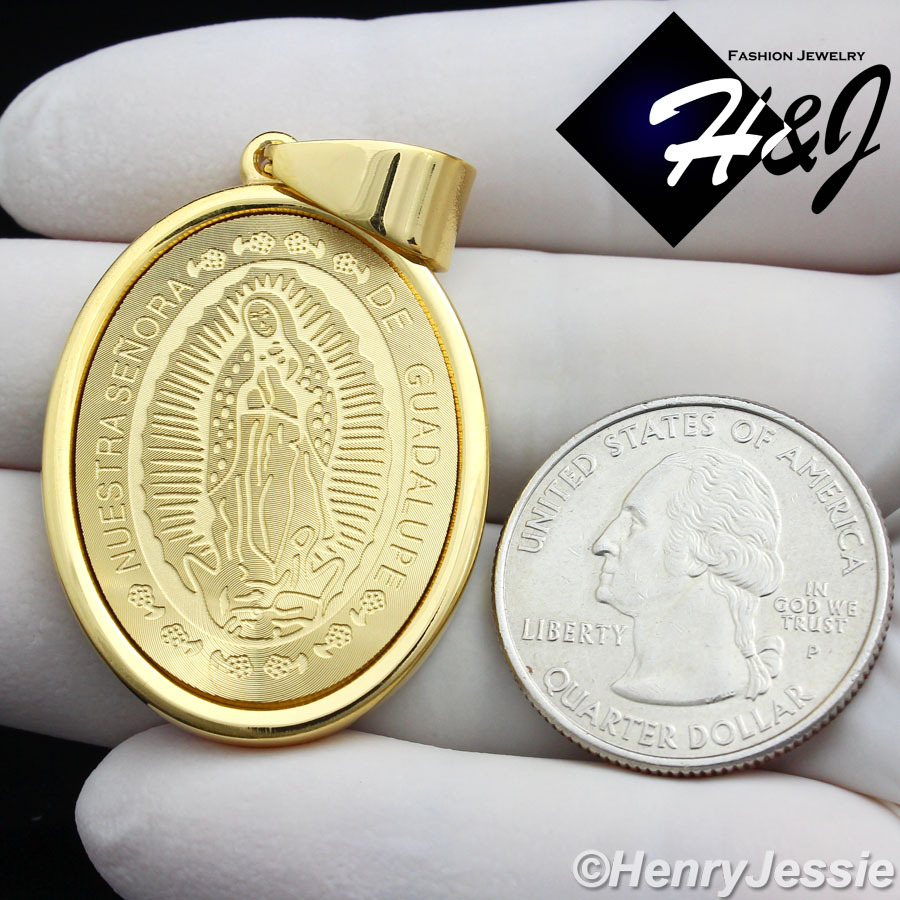 18-36″MEN Stainless Steel 3mm Gold Plated Box Link Chain VIRGIN MARY Pendant*G26