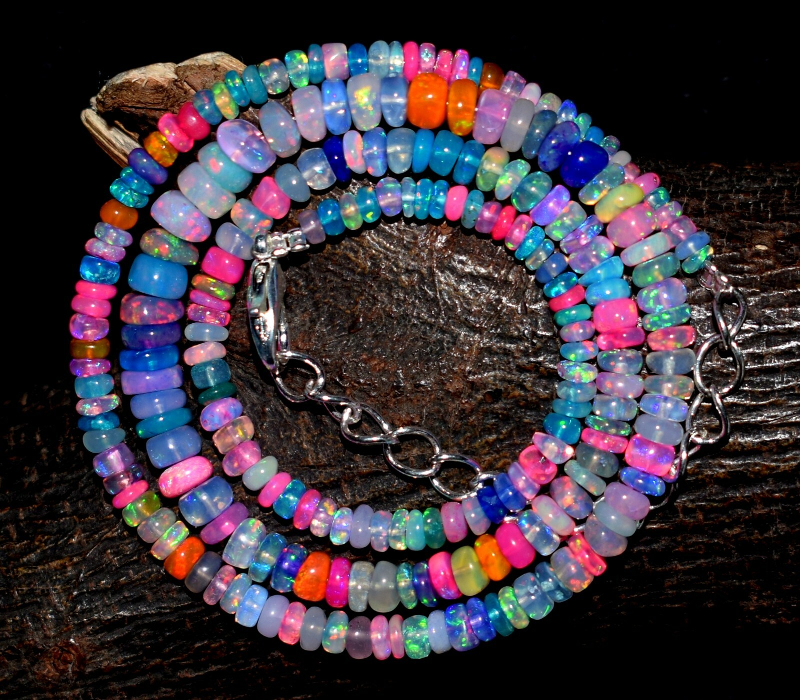 16″Natural Ethiopian Opal Wello Fire Opal Gemstone Bead Necklace F1862