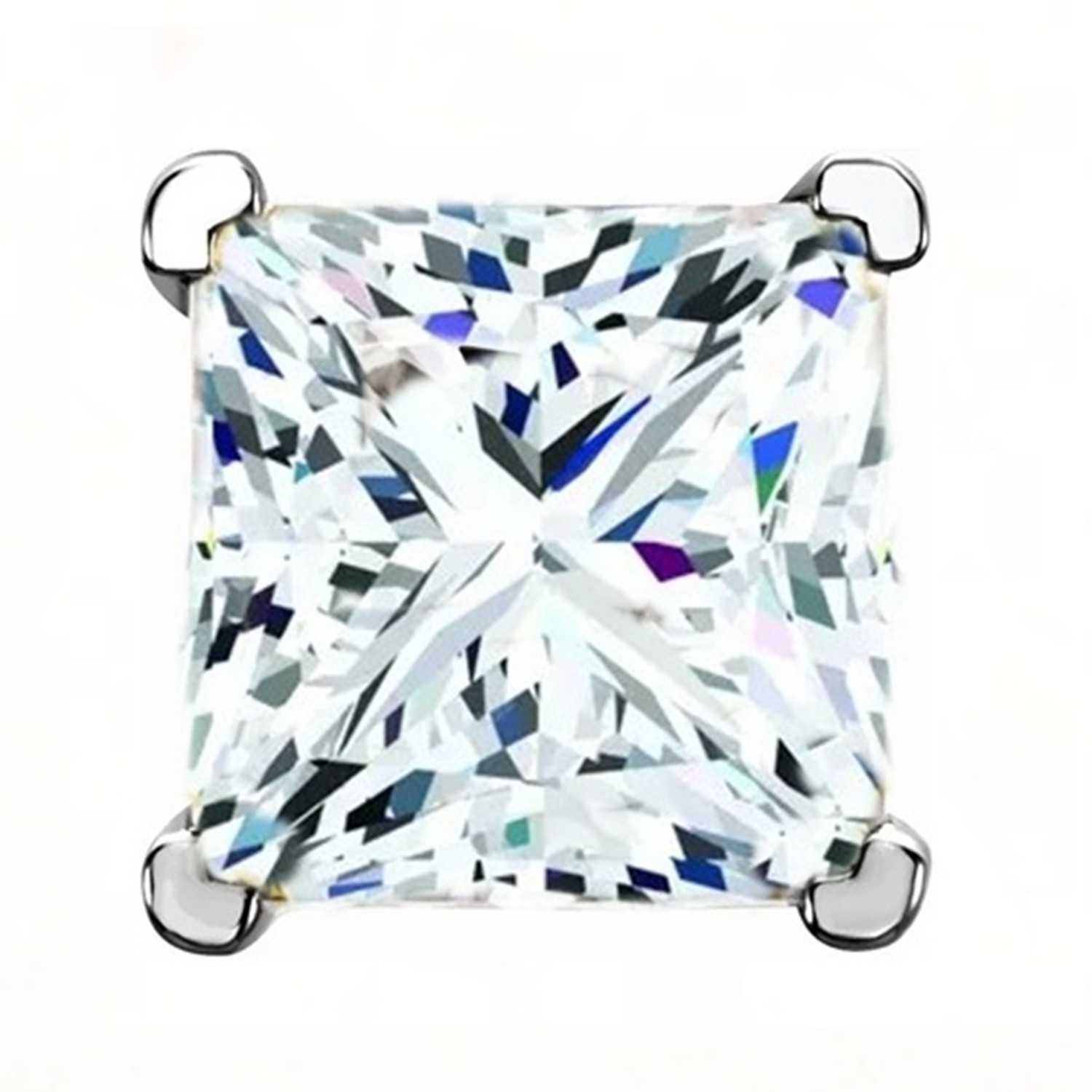 14K Solid White Gold Princess Cut Setting Vintage Style V Prong Design Mounting