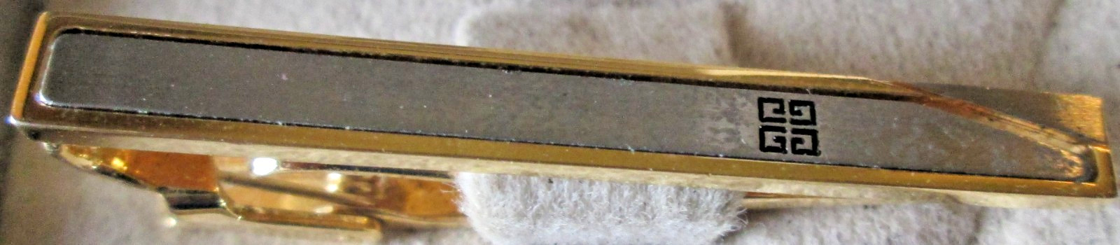 VINTAGE GIVENCHY GOLD & SILVER COLOR PLATED BRASS TIE CLIP, ORIGINAL CASE, USED