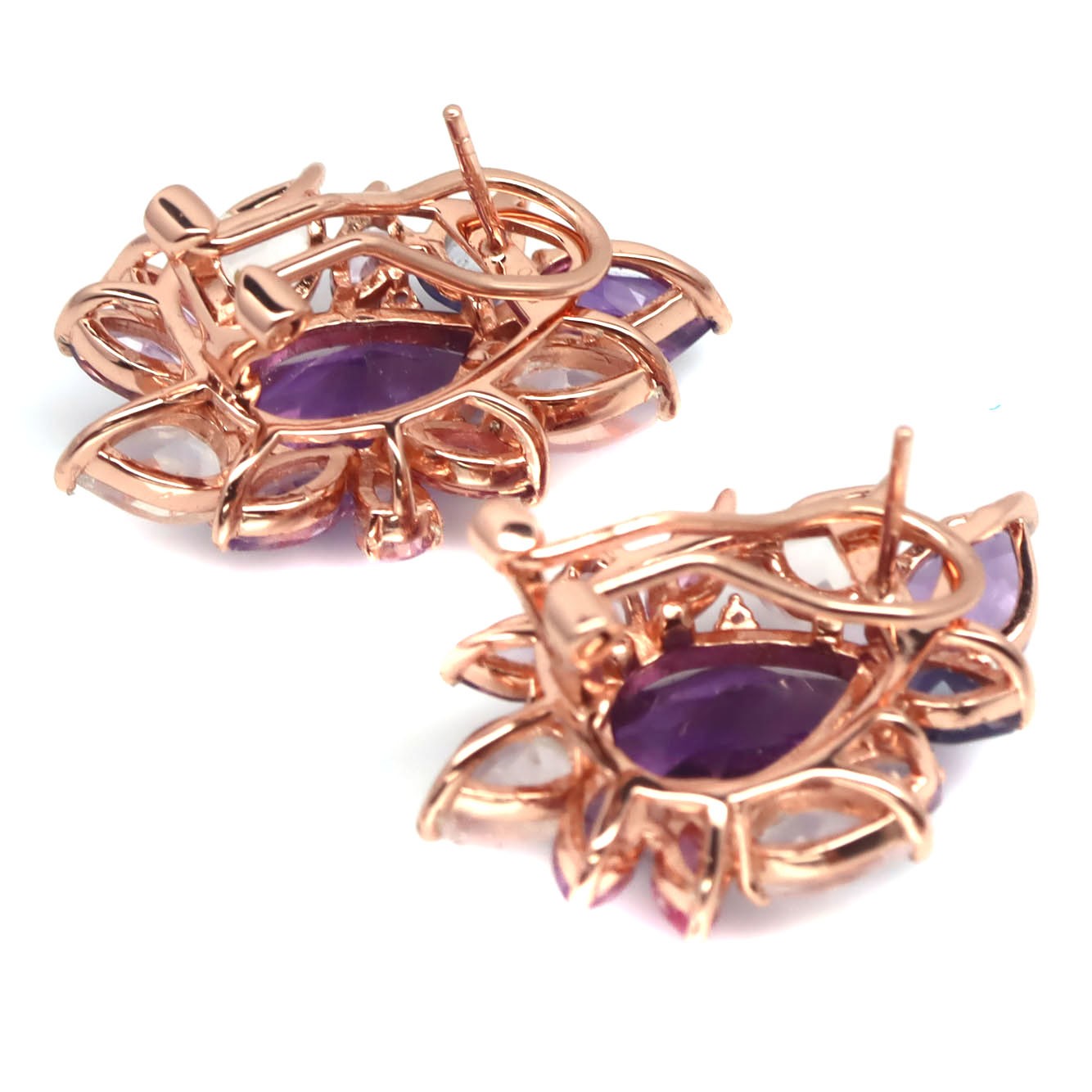 925 Sterling Silver Purple Amethyst, Quartz, Topaz, Iolite, Sapphire Earrings