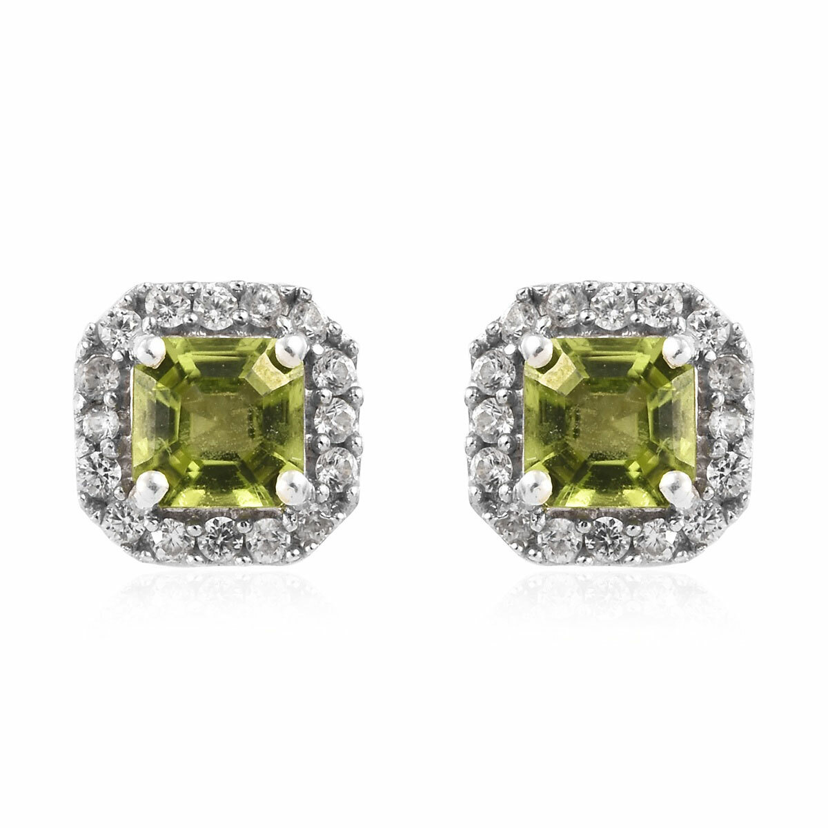 Natural Peridot Stud Earrings in Platinum Over Sterling Silver 1.90 ctw