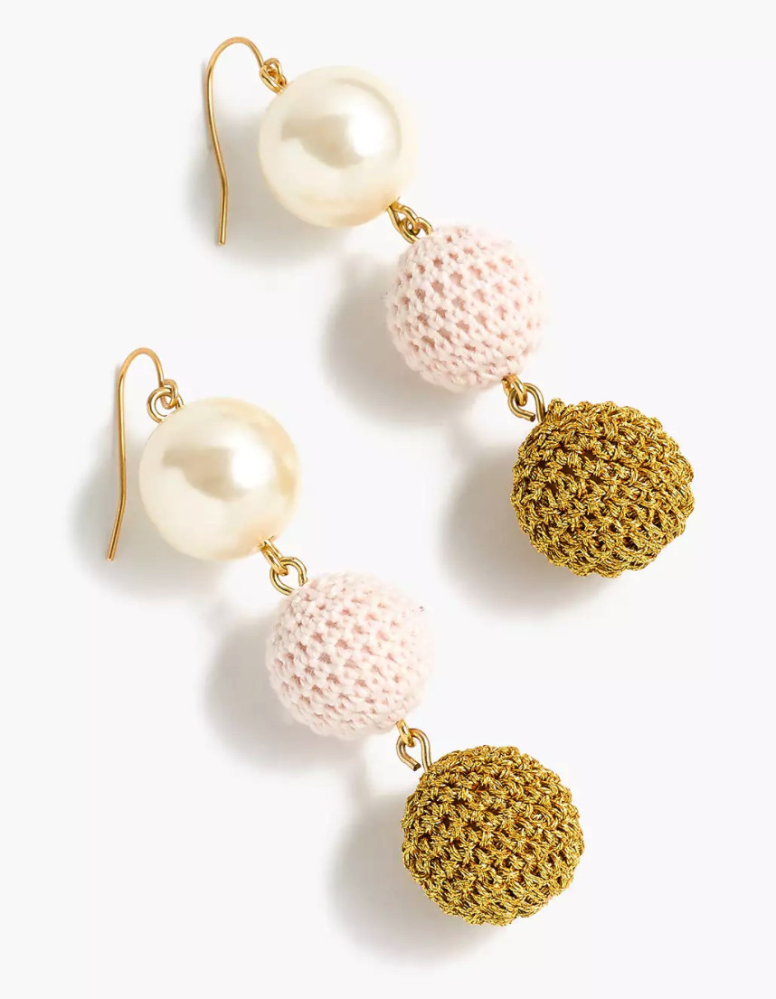 JCREW earrings drop ball dangle crochet pearl pink gold fun jewelry retro gift