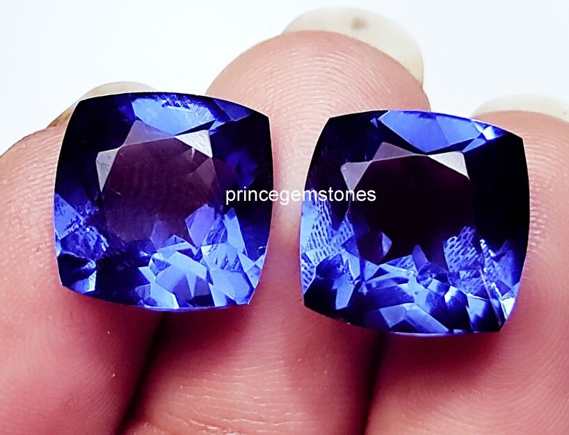 Natural Tanzanite Cushion Cut 16 Ct Pair Certified Loose Gemstone P051