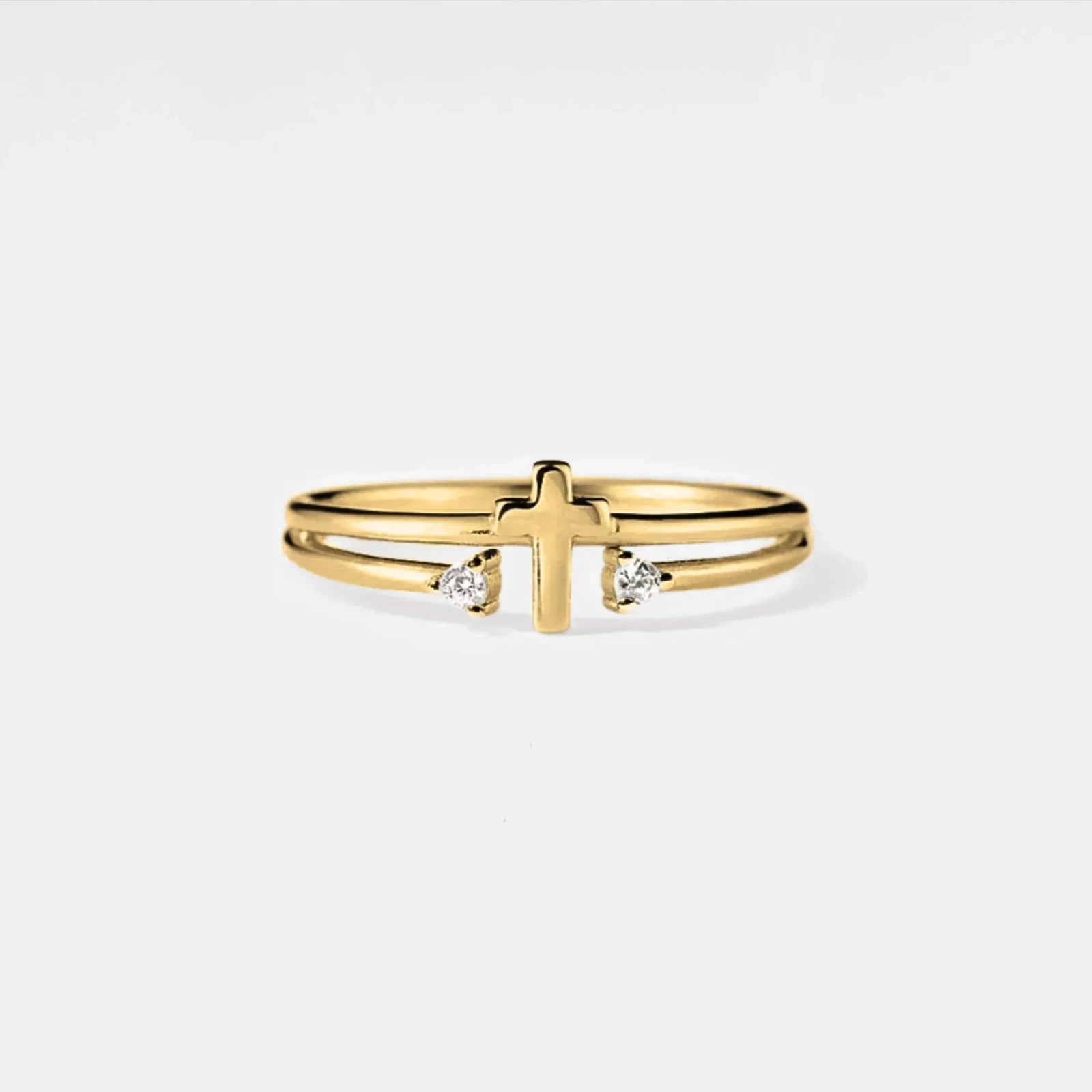 Cross Double Row Stacking Band Ring in 925 Sterling Silver