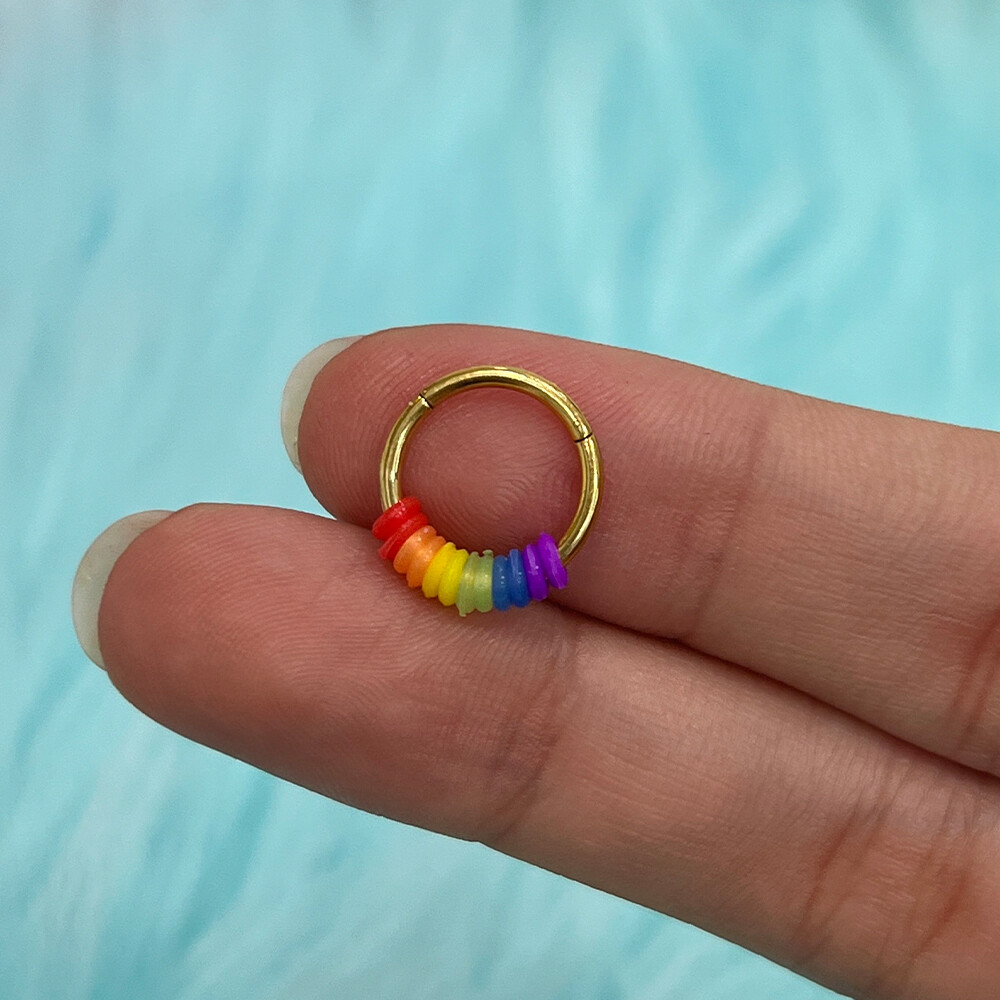 Septum Clicker Hoop Ring 16G with Pride Rainbow Removable Orings Nose Ear Nipple