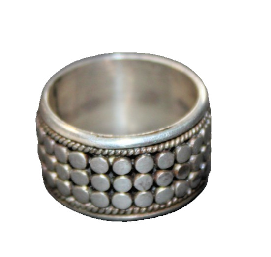 ATI Sterling Silver 925 Wide Band Textured Dot Pattern Ring Size 6.5, 6.9g