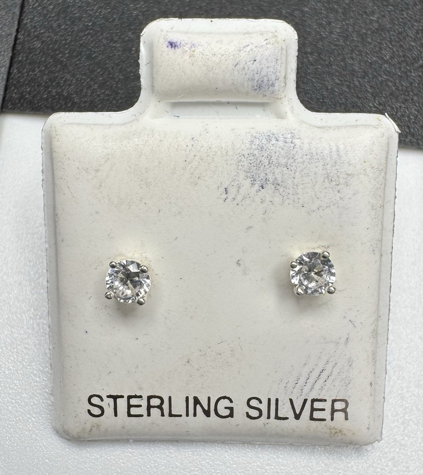 Sterling Silver 925 CZ Stone Round Cut EJ Marked Stub 13.25mm Earrings 0.5g