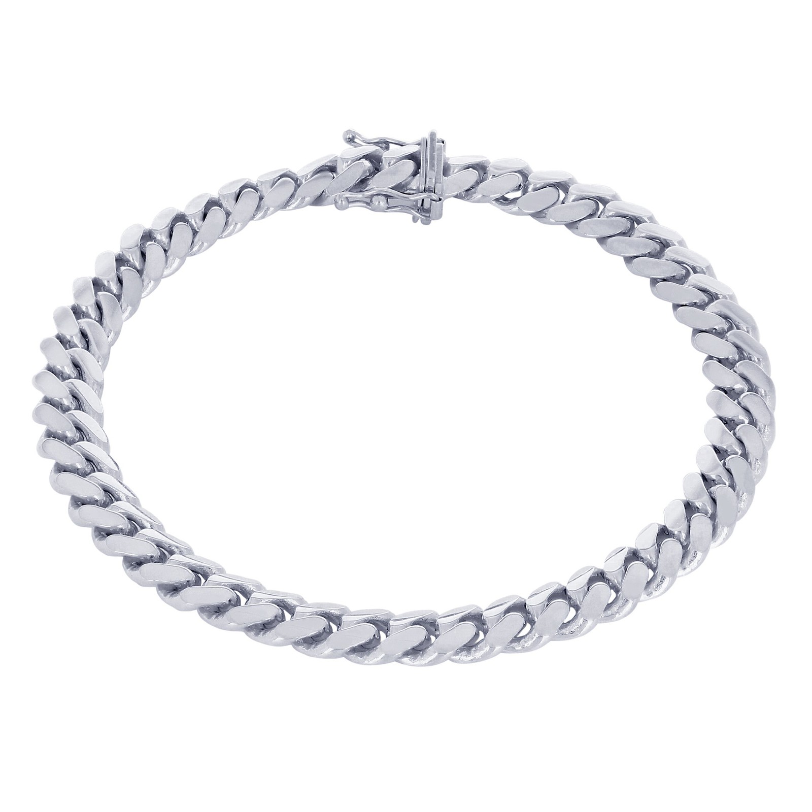 14K White Gold Solid 7mm Mens Miami Cuban Link Chain Bracelet 7.5″ 8″ 8.5″ 9″