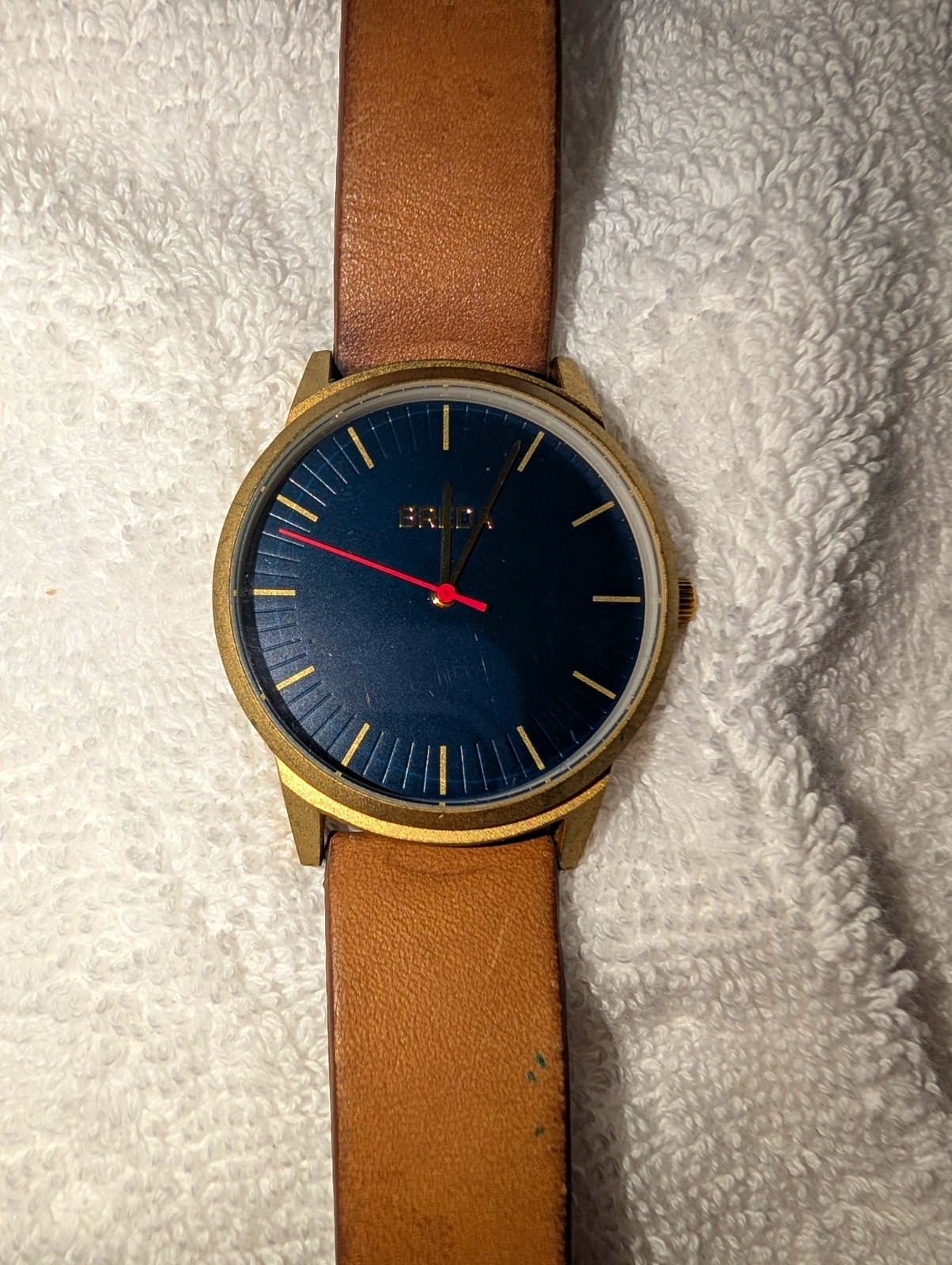 Breda Quartz 36mm Blue Dial Gold-Tone Case Brown Leather Strap 5 ATM