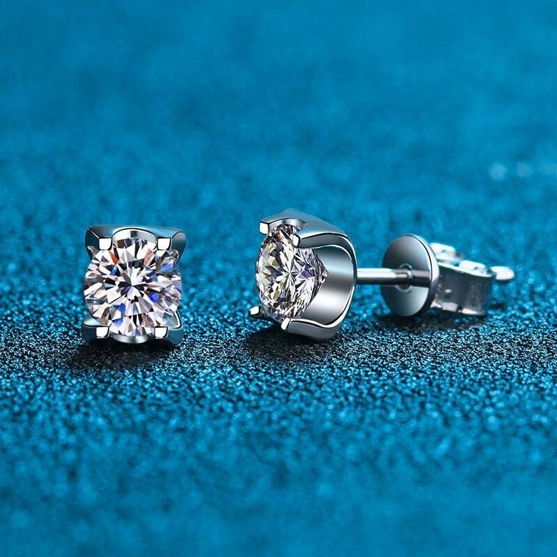 MEN 2Ct Brilliant Cut Moissanite OX Stud Earrings Solid 925 Sterling Silver