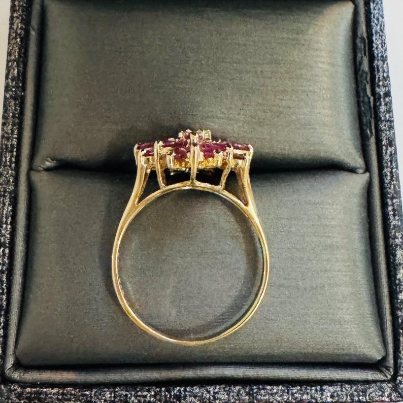 1960s 2.4ctw Natural Marquise Ruby & Diamond Solid 14k Yellow Gold Ring Sz 7