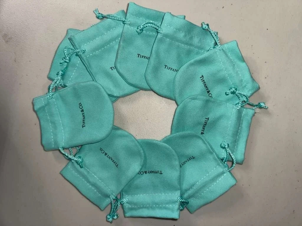 10 pc Tiffany Empty Packaging Small Blue Drawstring Closure Jewelry Pouches new