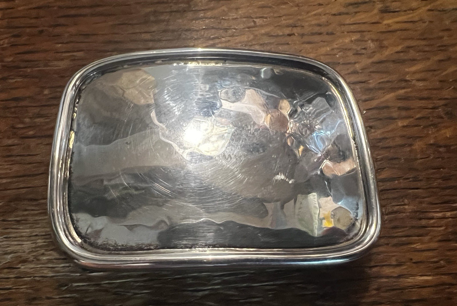 High Polish Hand Hammered Belt Buckle Sterling Silver 2 5/8 X 2 Inch 1.44 Ounces