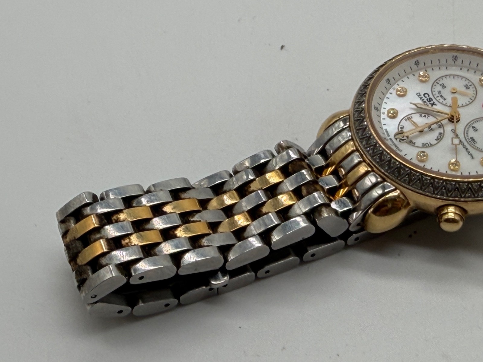 Michele CSX Diamond Chronograph 2 Tone Silver & Gold Stainless Steel Watch