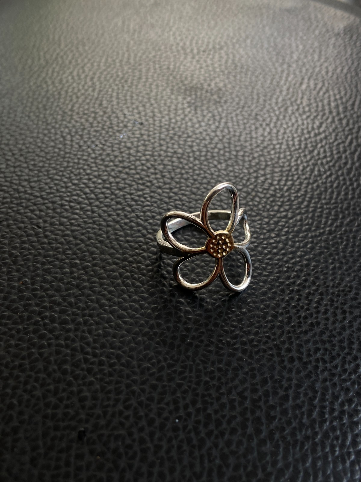 925 Sterling Silver Daisy Flower Ring Two Tone Gold Open Petal Boho Band 4-15US
