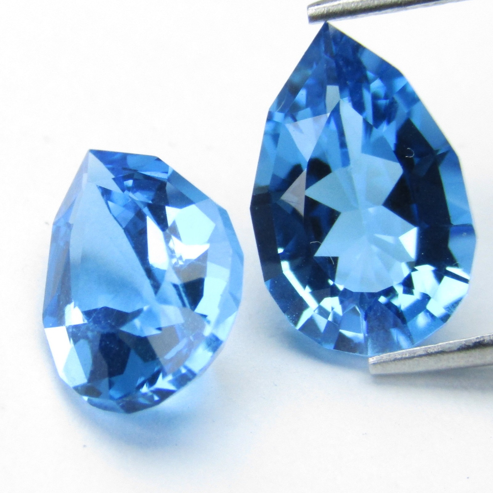6.45Cts Gorgeous Natural Swiss Blue Topaz Pear Custom Cut Matching Pair Gems