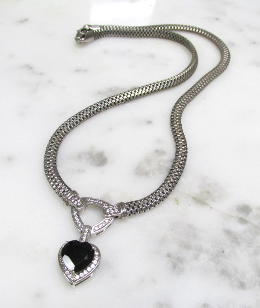 Black & White Stones Sterling Silver Mesh Chain Necklace ~ 18″ ~ 26g ~ 8-C641