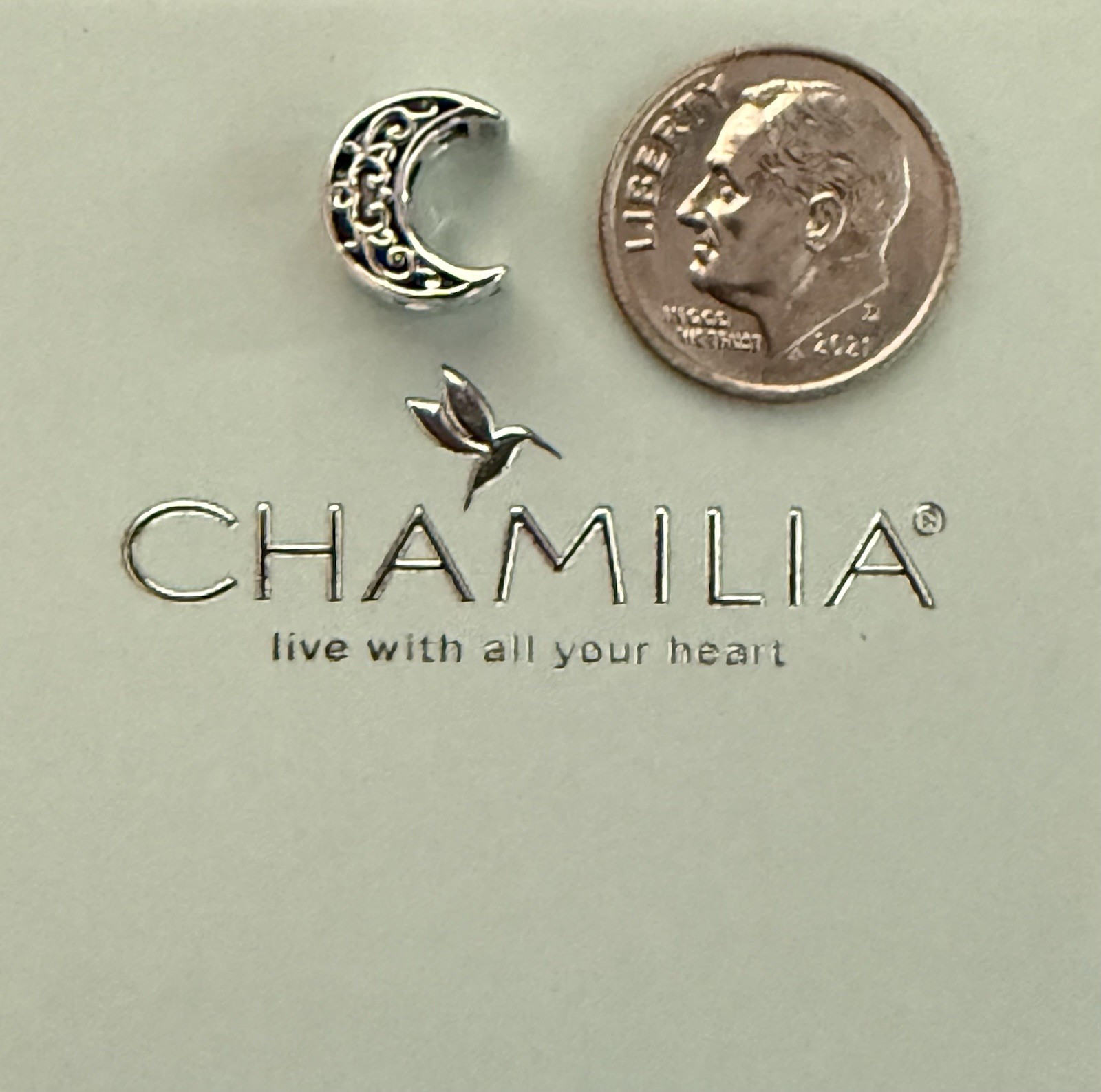 Chamilia Sterling Silver Crescent Moon Charm, Filigree, Auth, NEW