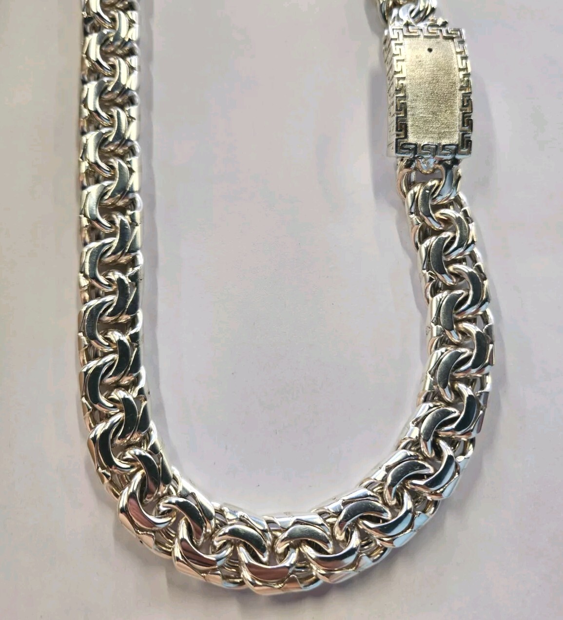 396 Gram 24 Inch Chino Link Chain Sterling Silver Solid Greek Key Lock Necklace
