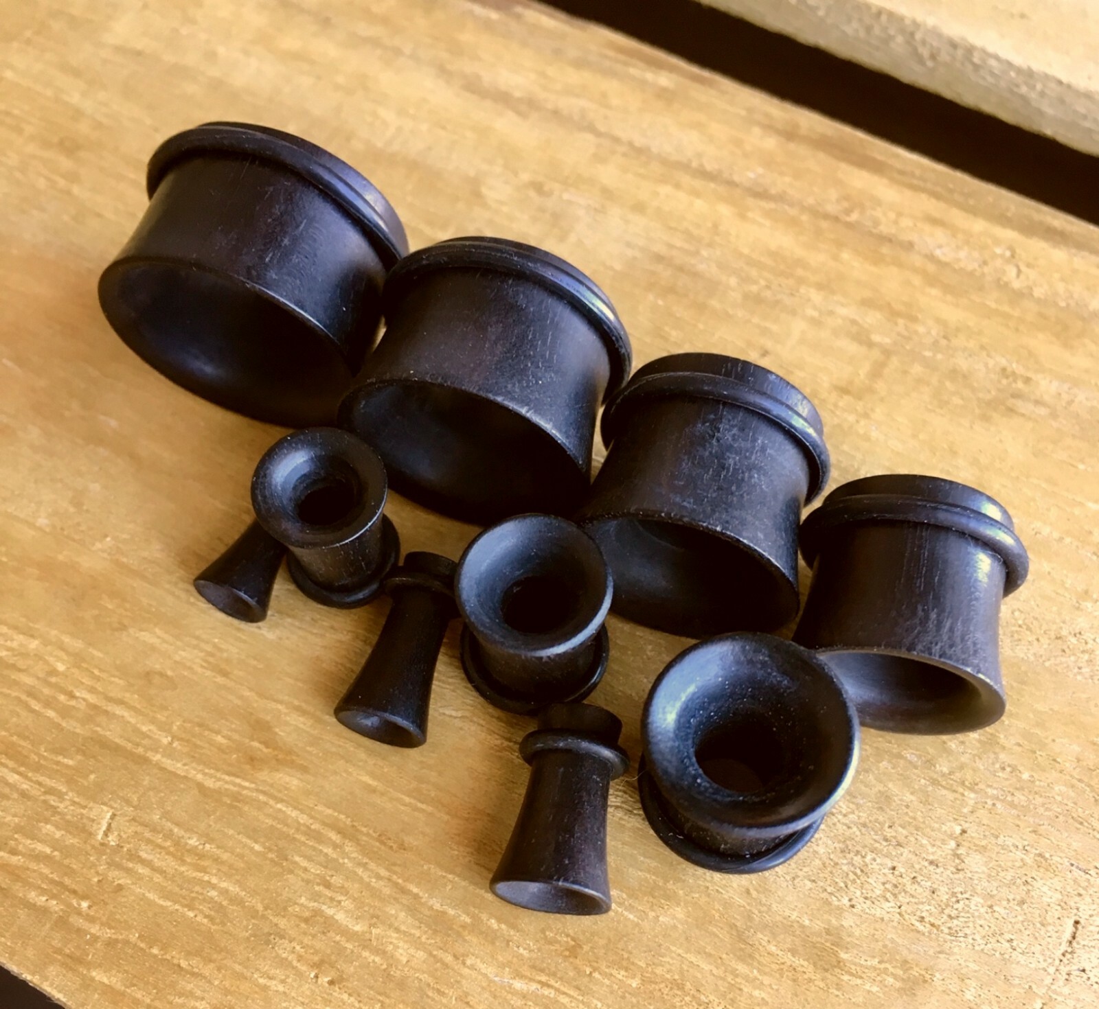 PAIR Black Areng Wood Tunnels Single Flare Plugs Organic Earlets Gauges
