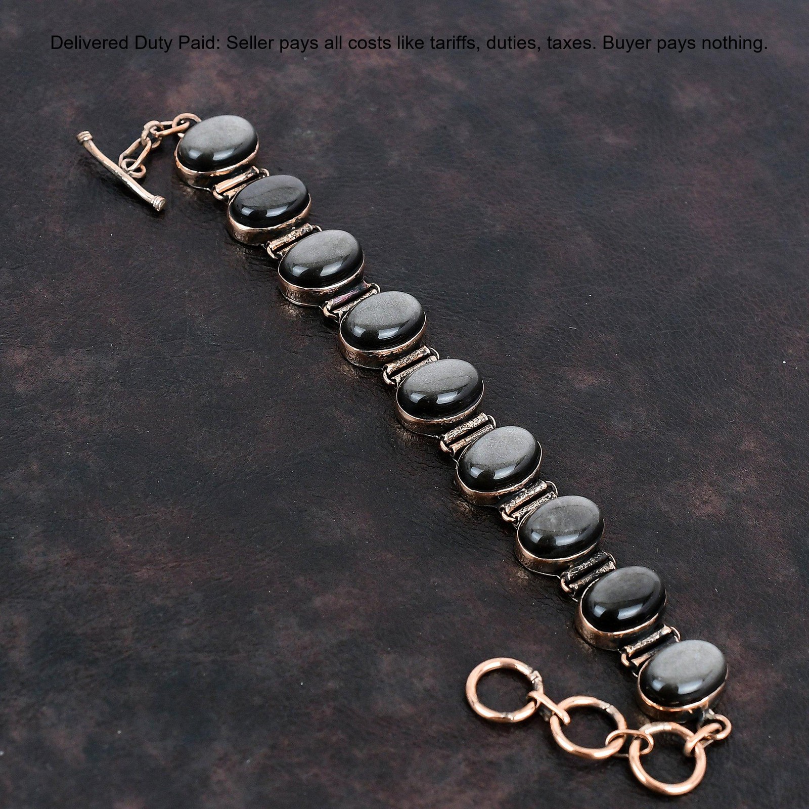 Copper Silver Sheen Obsidian Stone Artisan Bezel Engagement Bracelet Jewelry