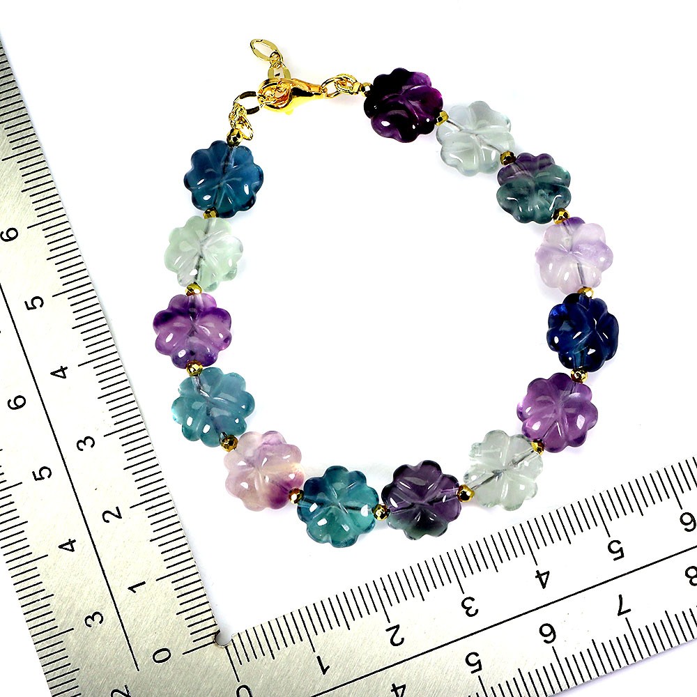 925 Sterling Silver Bracelet Carving Fluorite 10mm Gemstone Jewelry 7inches