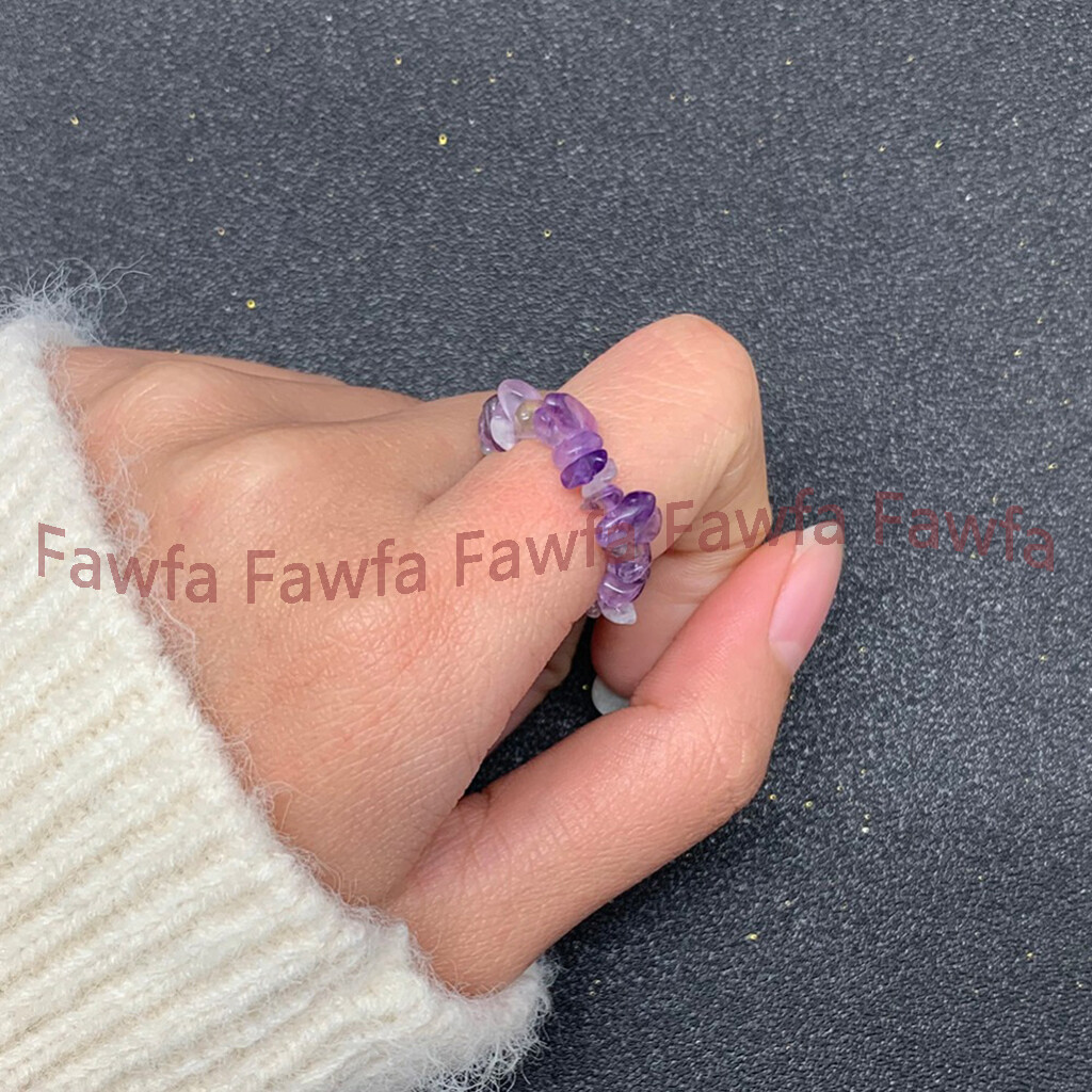 Natural Multicolor Gemstone Irregular Gravel Chip Beads Adjustable Stretchy Ring