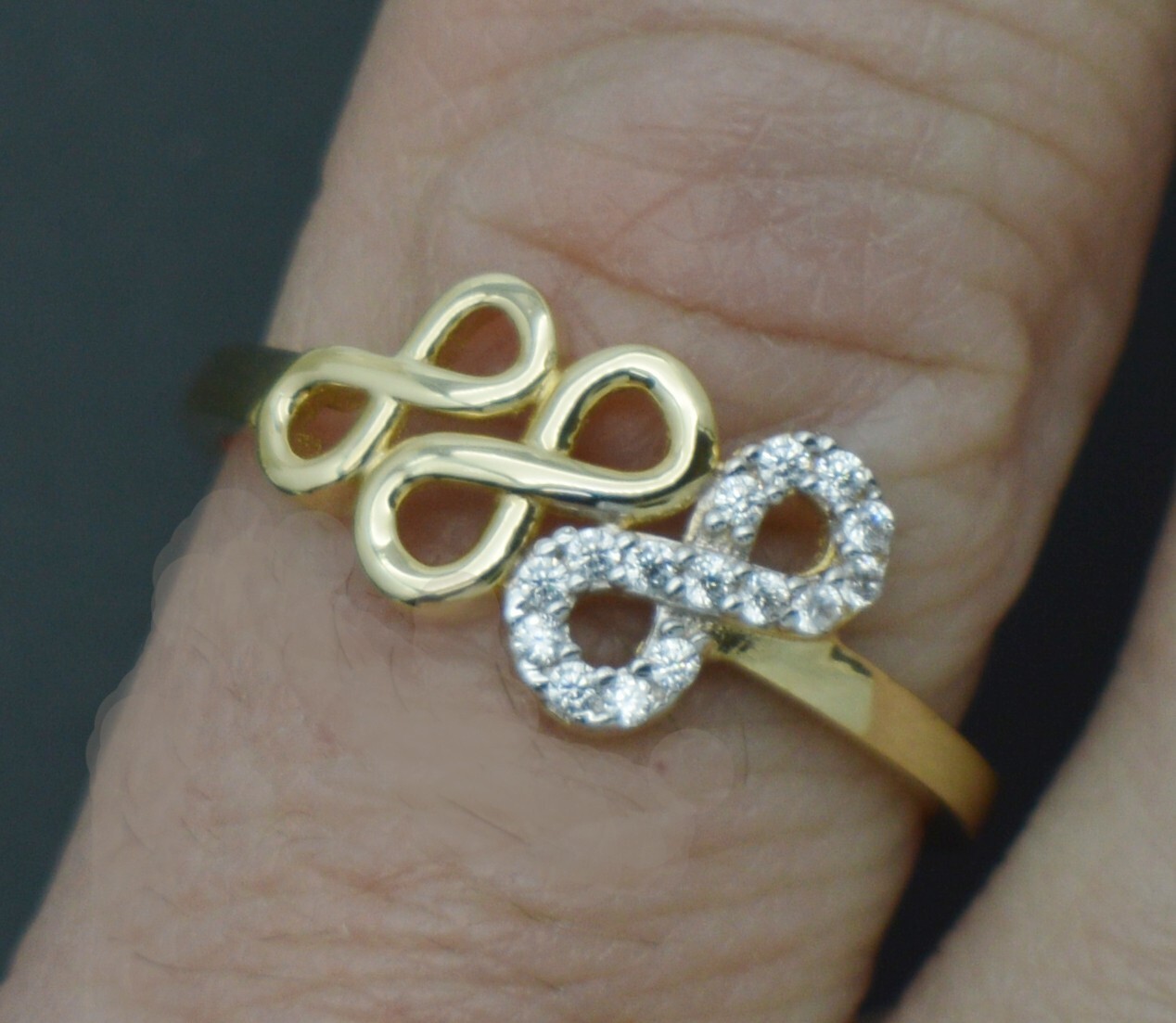 14K Real Yellow Solid Gold Love Symbol 3 Infinity Ring 8.4mm