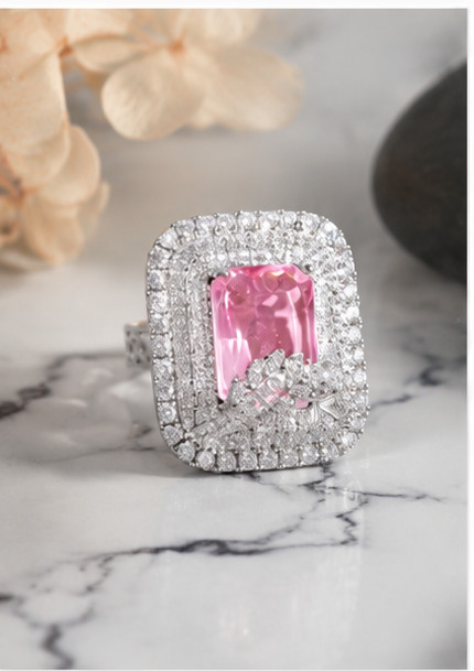 Natural Pink Sapphire & Diamond Wedding Gift Ring 14k White Gold 6 (Import Free)