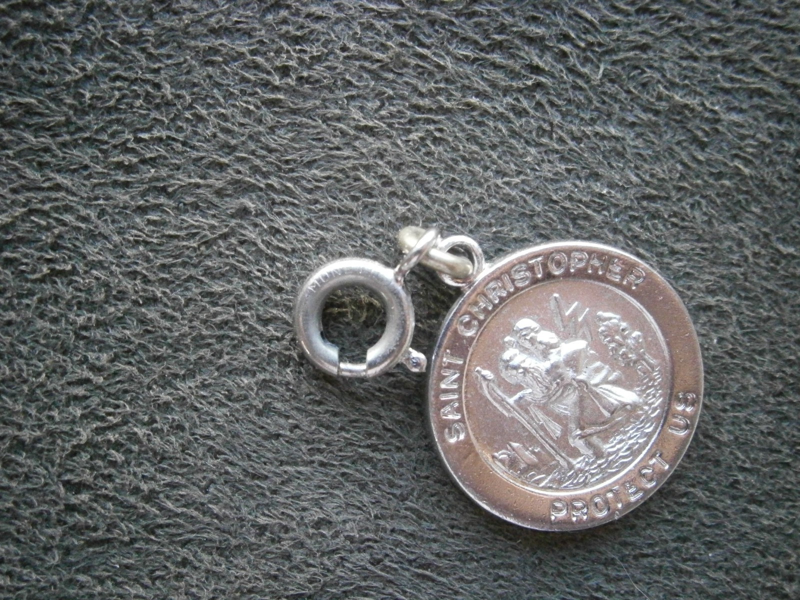 Monet St Christopher Protect Us Vintage Shiny Silvertone Clip Charm Pendant 3.0g