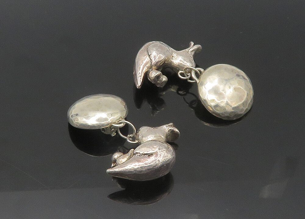 SUSAN CUMMINGS 925 Silver Vintage Mom & Baby Duck Non Pierce Earrings EG10912
